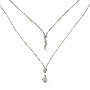 La Soula “Fly With Us” Dainty Sun & Moon Necklaces – Champagne Diamond Pavé